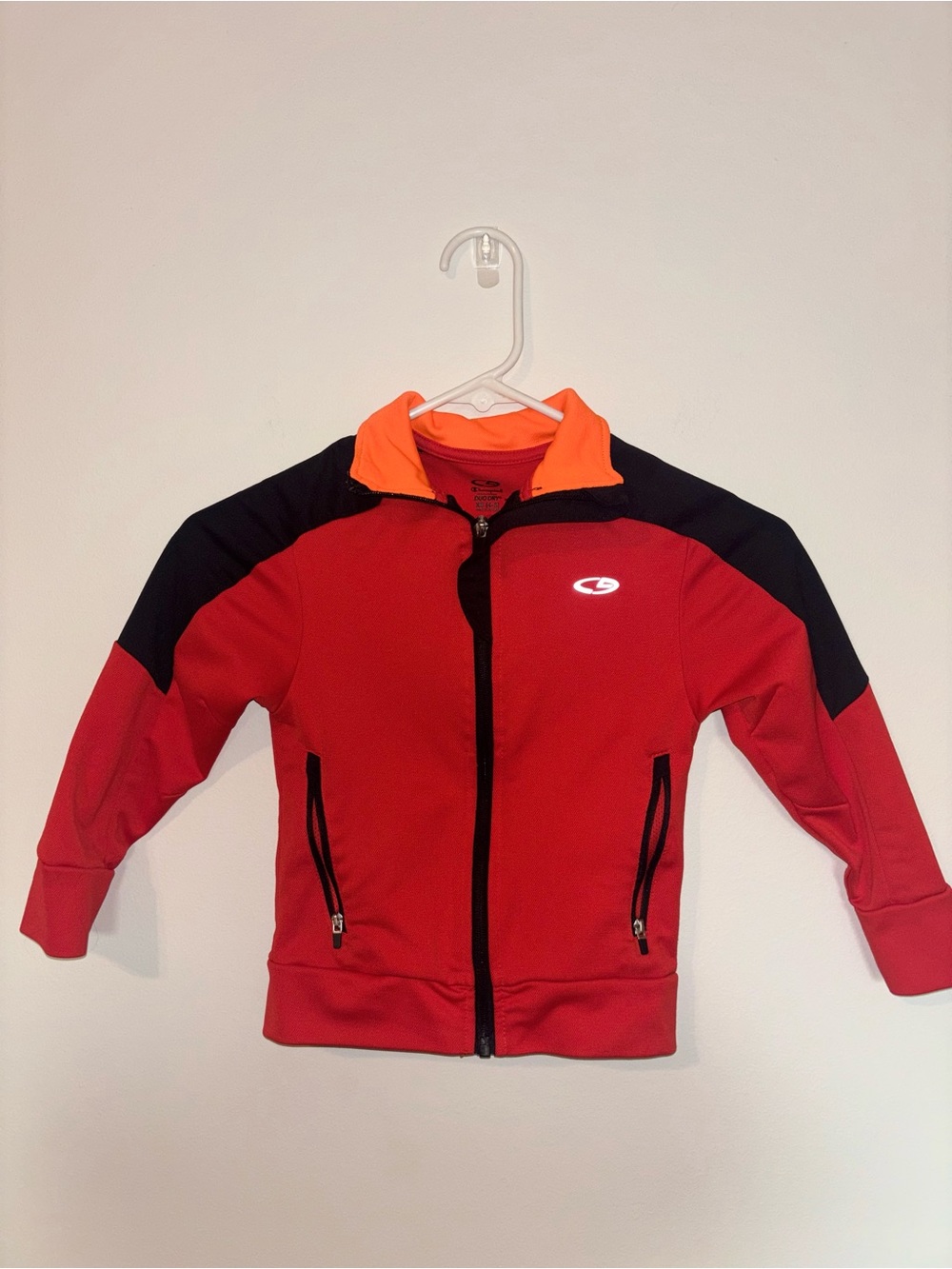 Champion Red Kids Zip-Up Jacket with Black Panels and Orange Collar